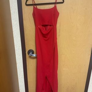 Red long slip dress